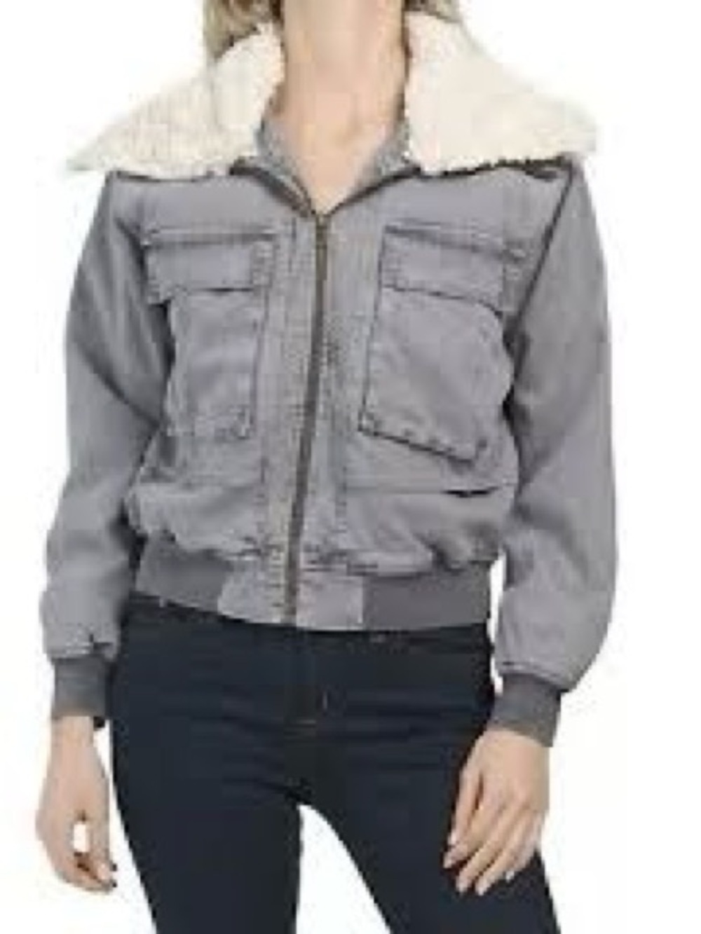 Young Fabulous & Broke Earhart Gray Sherpa-Collar Bomber Jacket Size Small